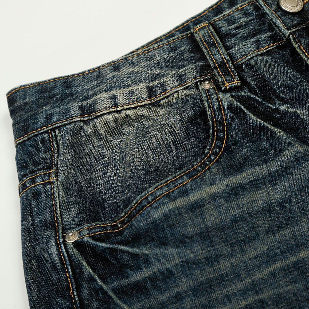 Whisker Fade Vintage High-Street Loose Blue Jeans