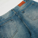 Distressed Metal Stud Wide-Leg Vintage Blue Jeans