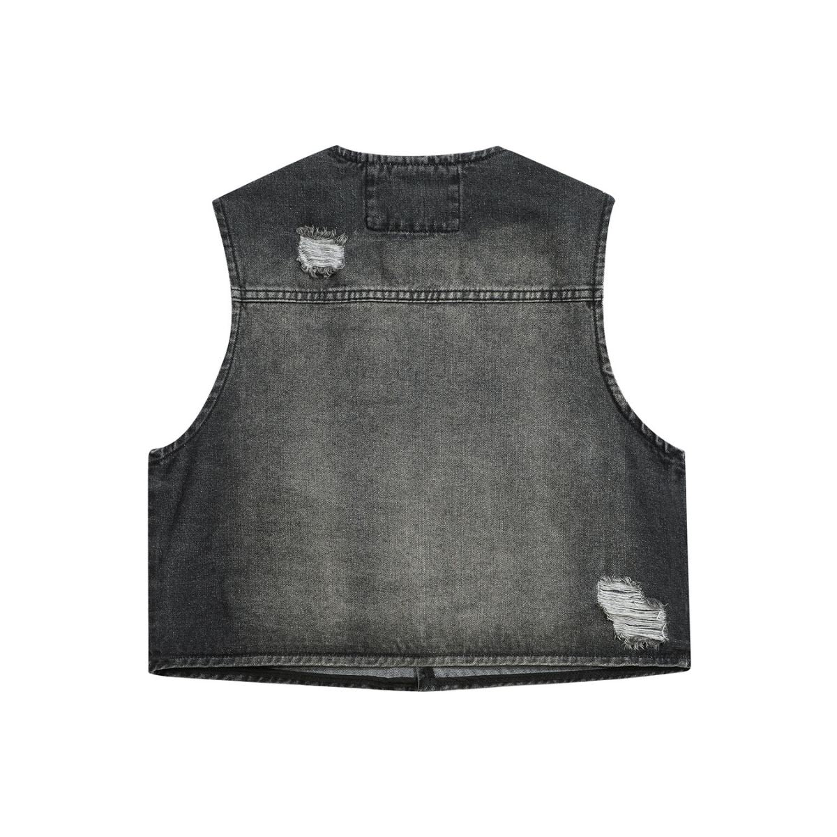 Vintage Wash Denim Ripped Vest