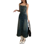 Lace-Up Back Denim Cami Midi Dress