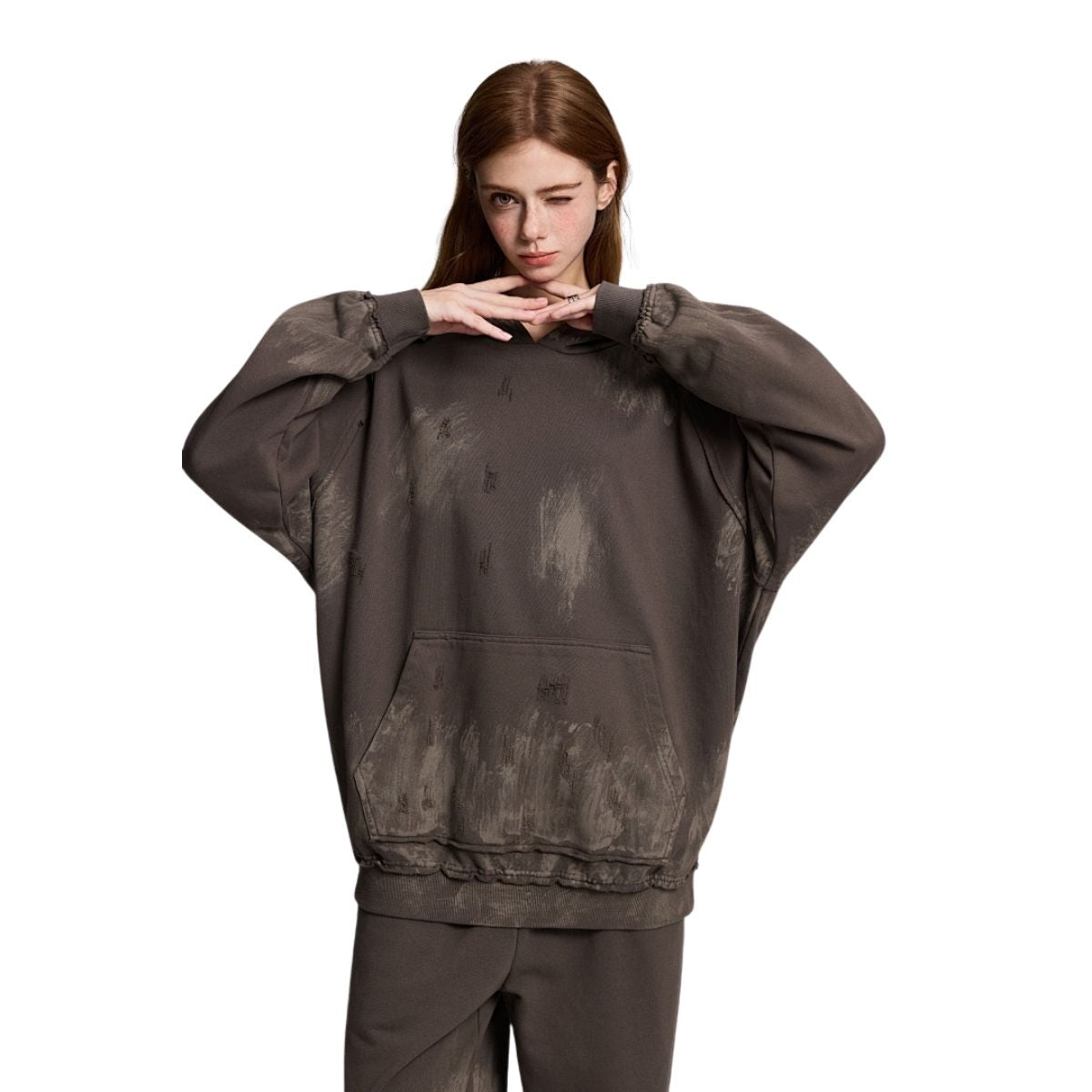 Heavy Washed Paint‑Splatter Destroyed Hoodie