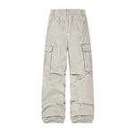 American Workwear Relaxed Solid Patchwork Wide-Leg Utility Cargo Pants