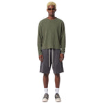 Waffle Raw‑Edge Spliced Distressed Long‑Sleeve T‑Shirt