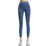 High Waisted Washed Denim Capri Leggings