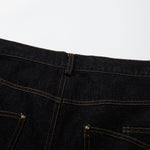 Wide Leg High Waisted Dark Denim Jeans Button Detail