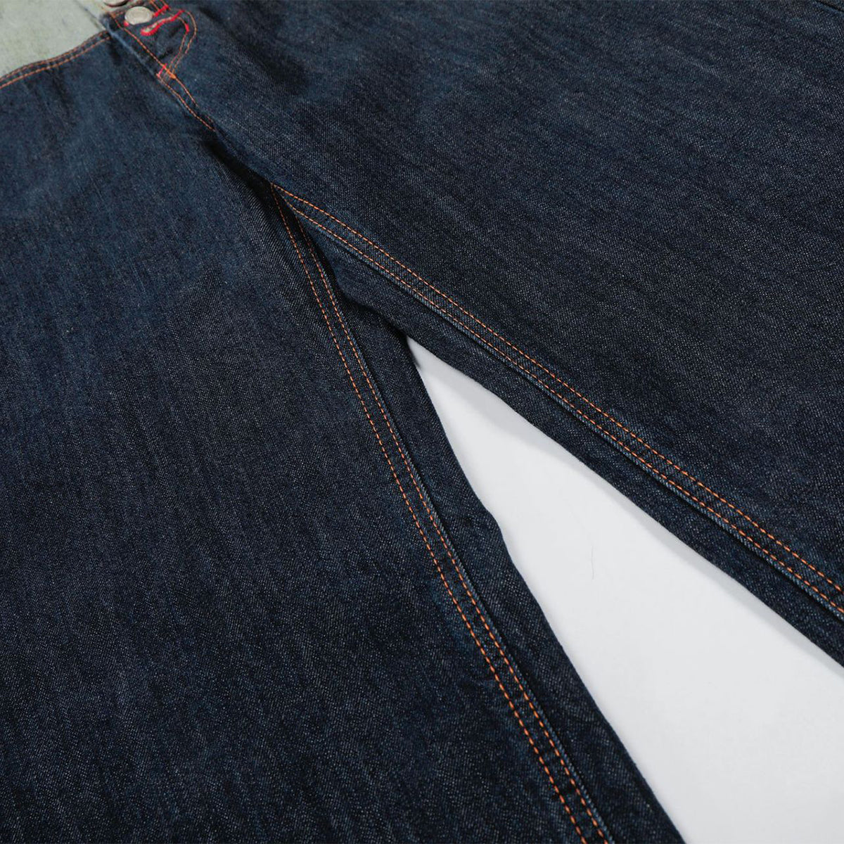 Patchwork Curved Wide-Leg Raw Denim Premium Jeans