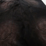 Artistic Brown Fade Geometric Stitching Black Denim Wide Leg Jeans