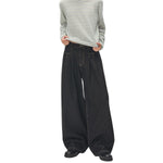 Creased Raw Denim Straight‑Leg Jeans