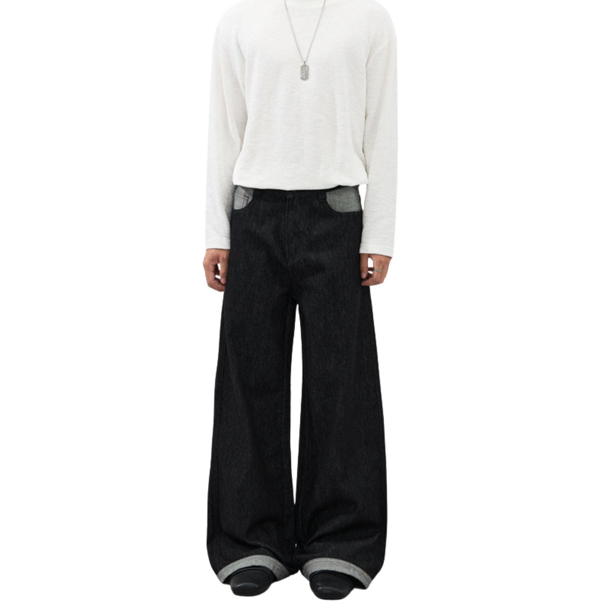 Washed Color‑Block Patchwork Jeans