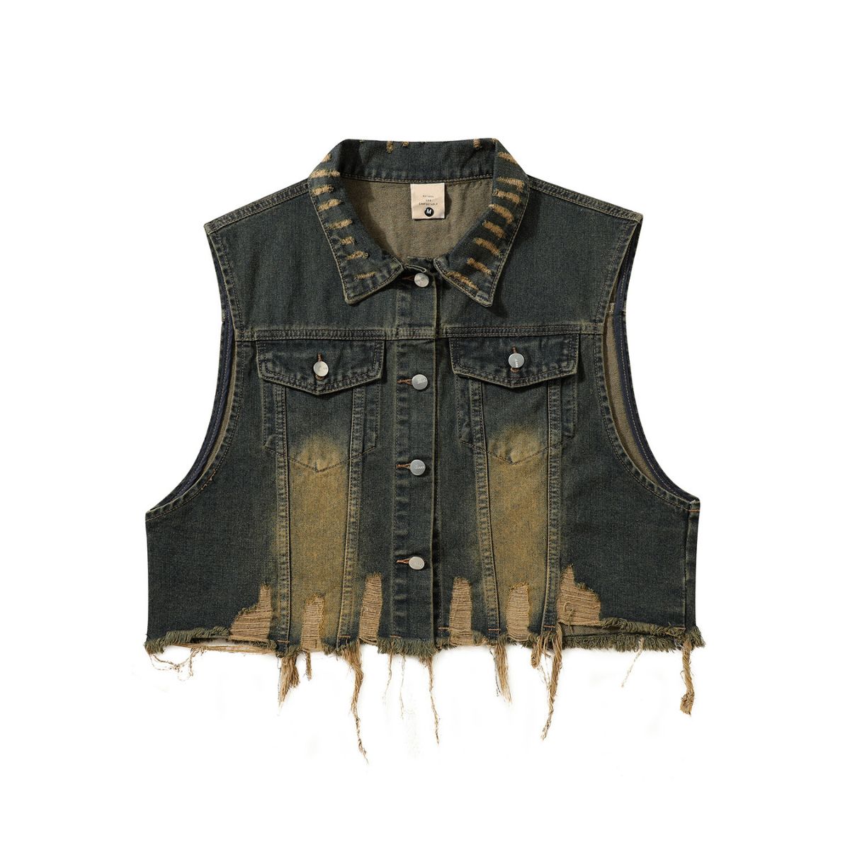 Raw Hem Distressed Denim Cropped Vest