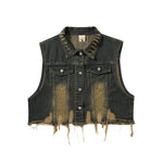 Raw Hem Distressed Denim Cropped Vest