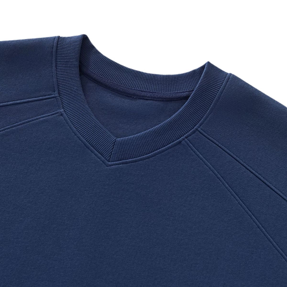 Drop‑Shoulder Spliced Cutaway Small V‑Neck Composite Crew Neck Sweatshirt
