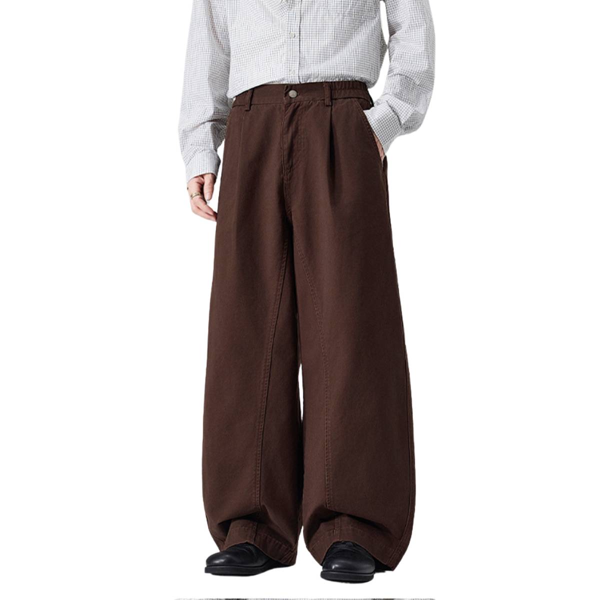 Pantalones de algodón con pierna ancha y color liso