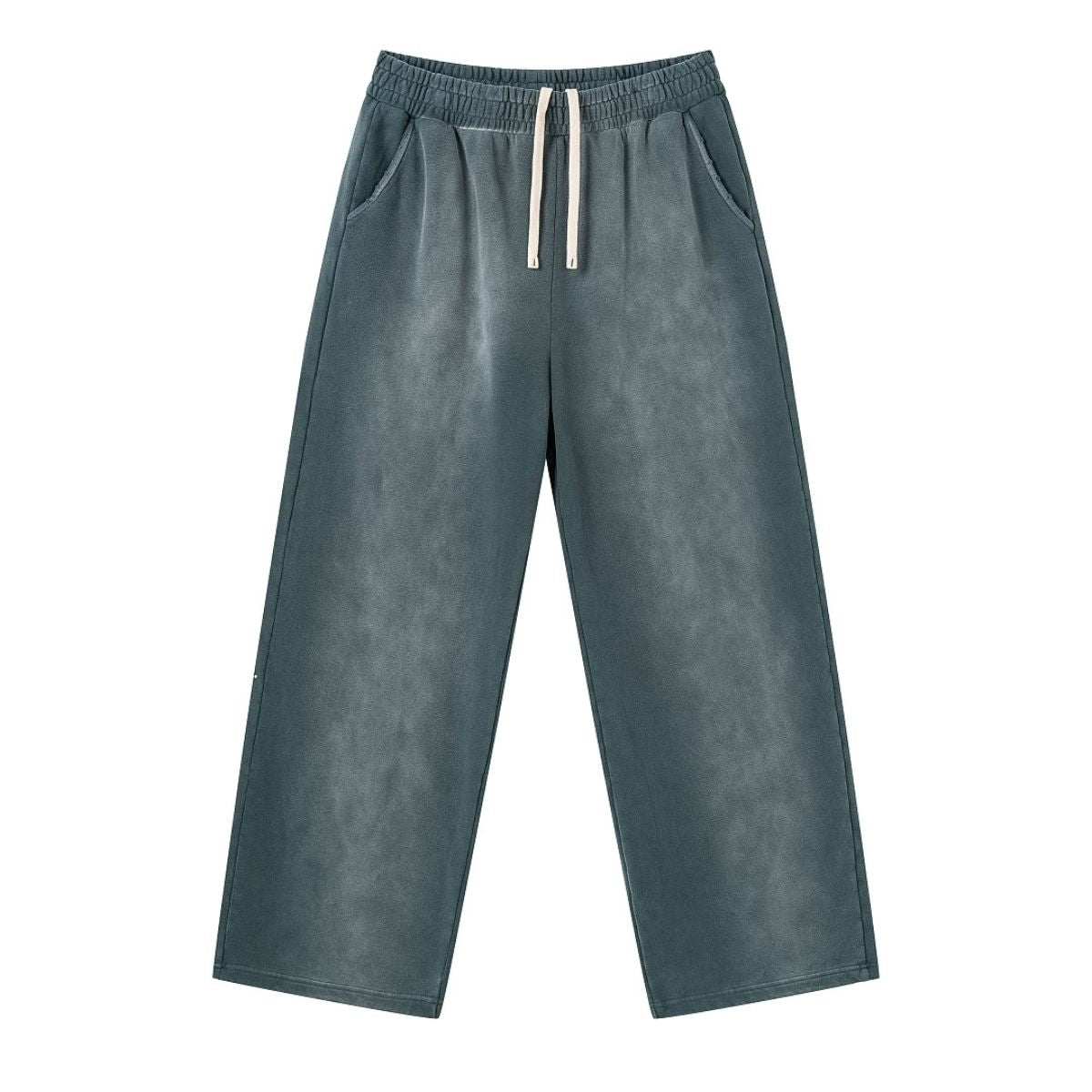Monkey Wash Ripped Distressed Curved Wide Leg Cotton Sweatpants