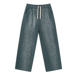Monkey Wash Ripped Distressed Curved Wide Leg Cotton Sweatpants