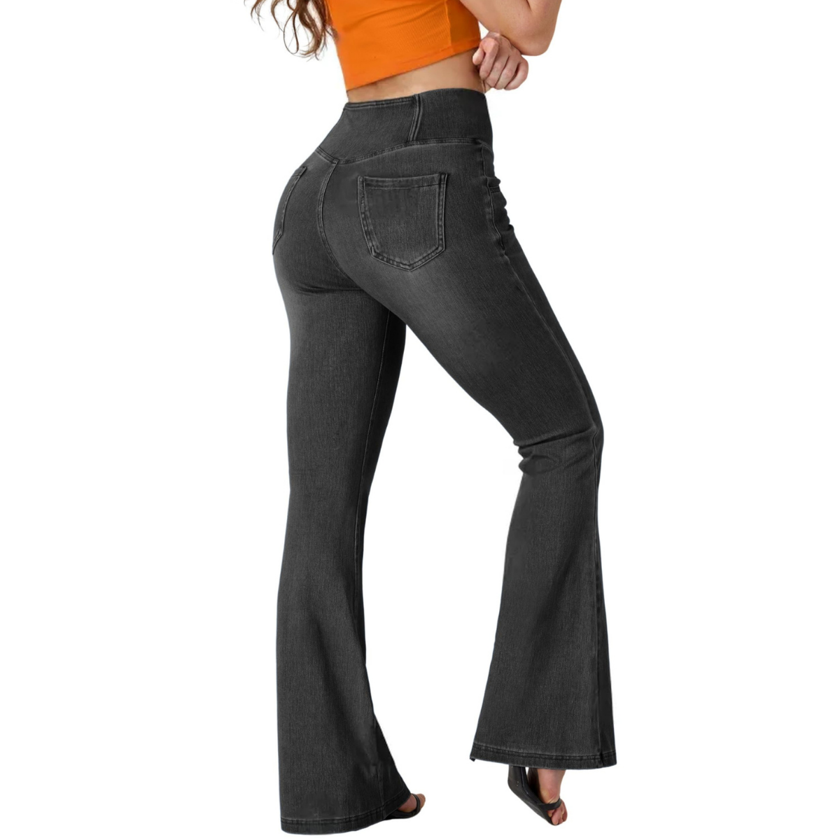 Crossover Waist Knit Denim Bootcut Pants