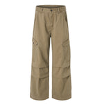 Vintage Workwear Wide-Leg Cargo Pants Multi Pocket Washed