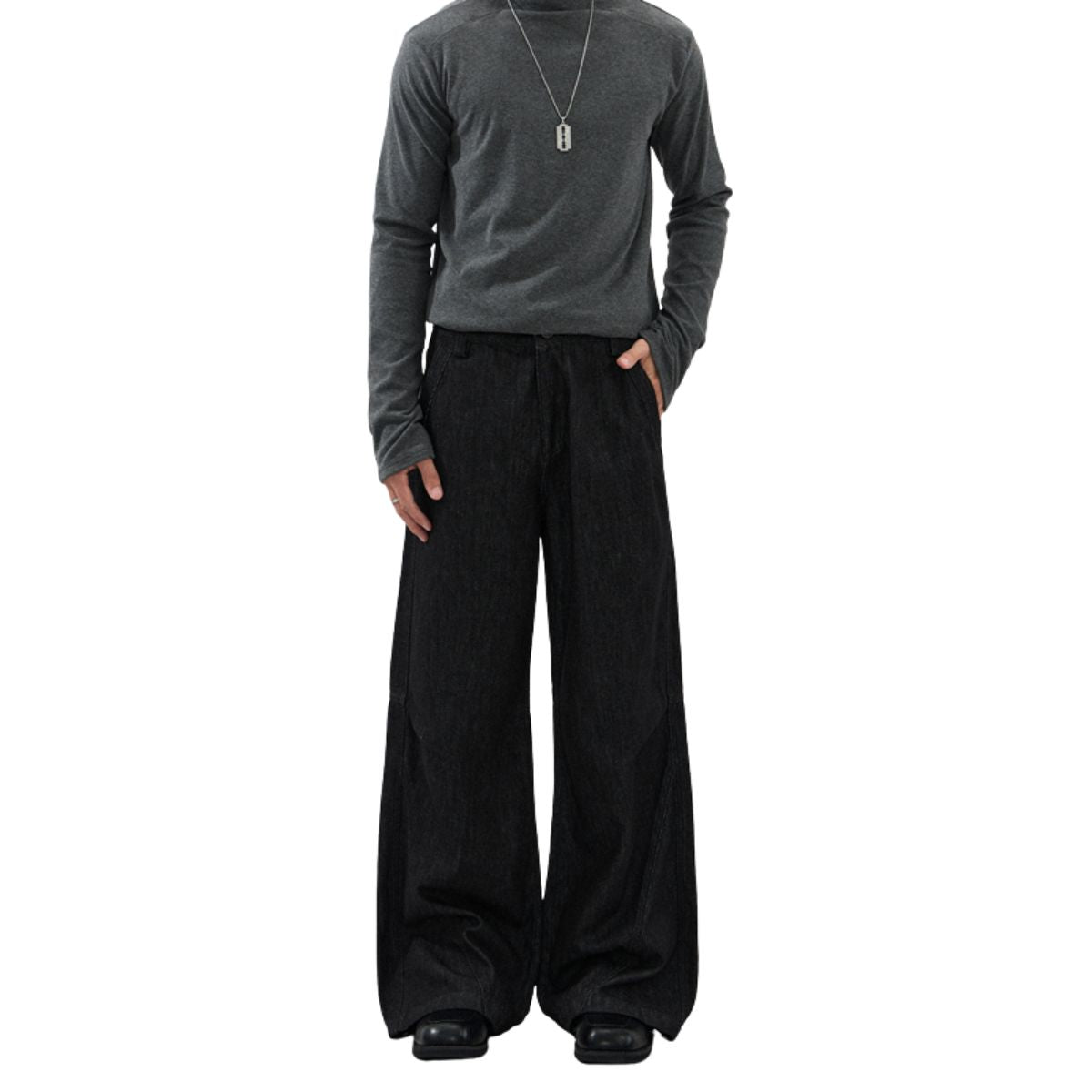 American Retro Black Pleated Jeans