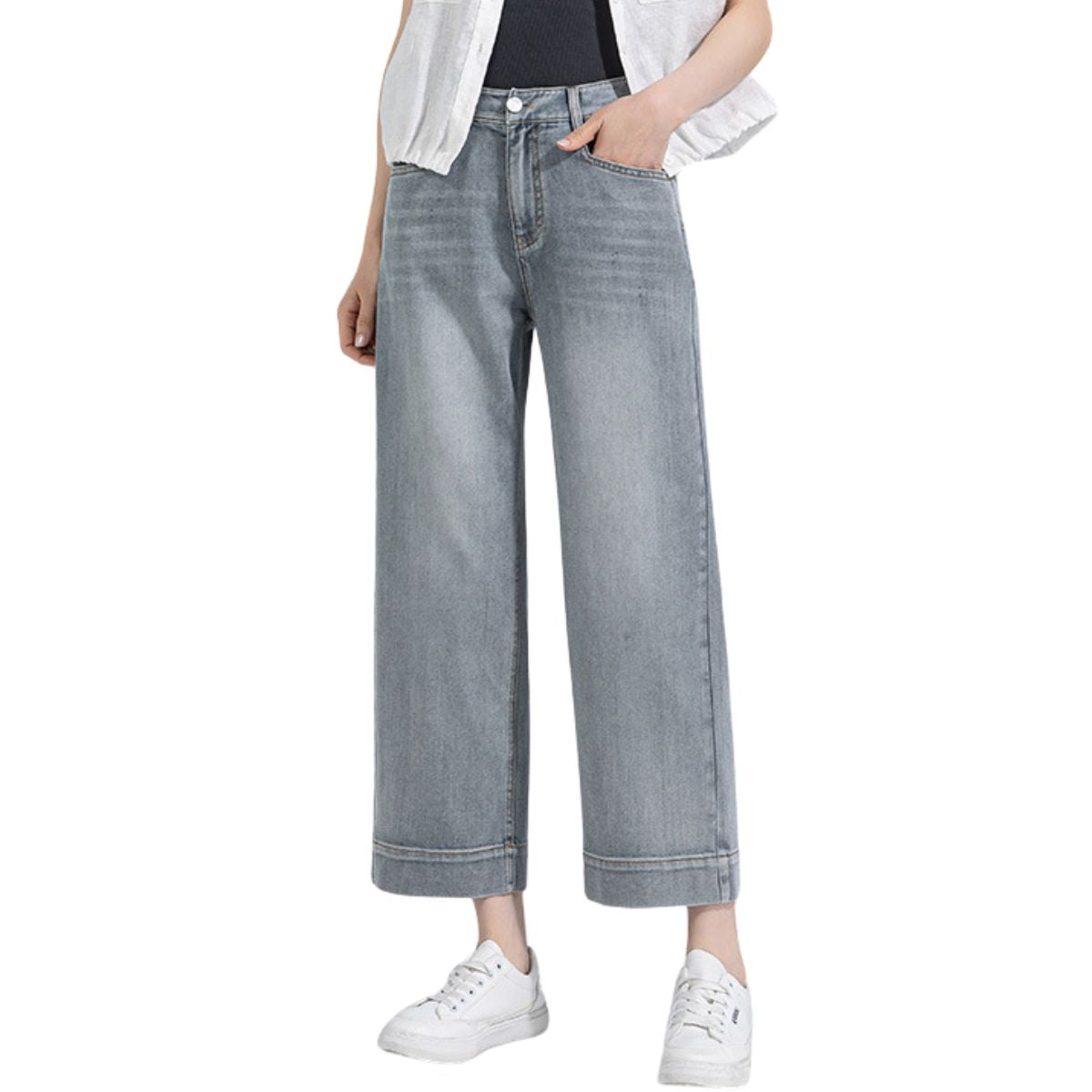 Risen Jeans Straight-Leg Washed Ankle Jeans