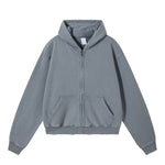 Boxy Cropped Stacked Sleeve Ripped Distressed Full Zip Hoodie