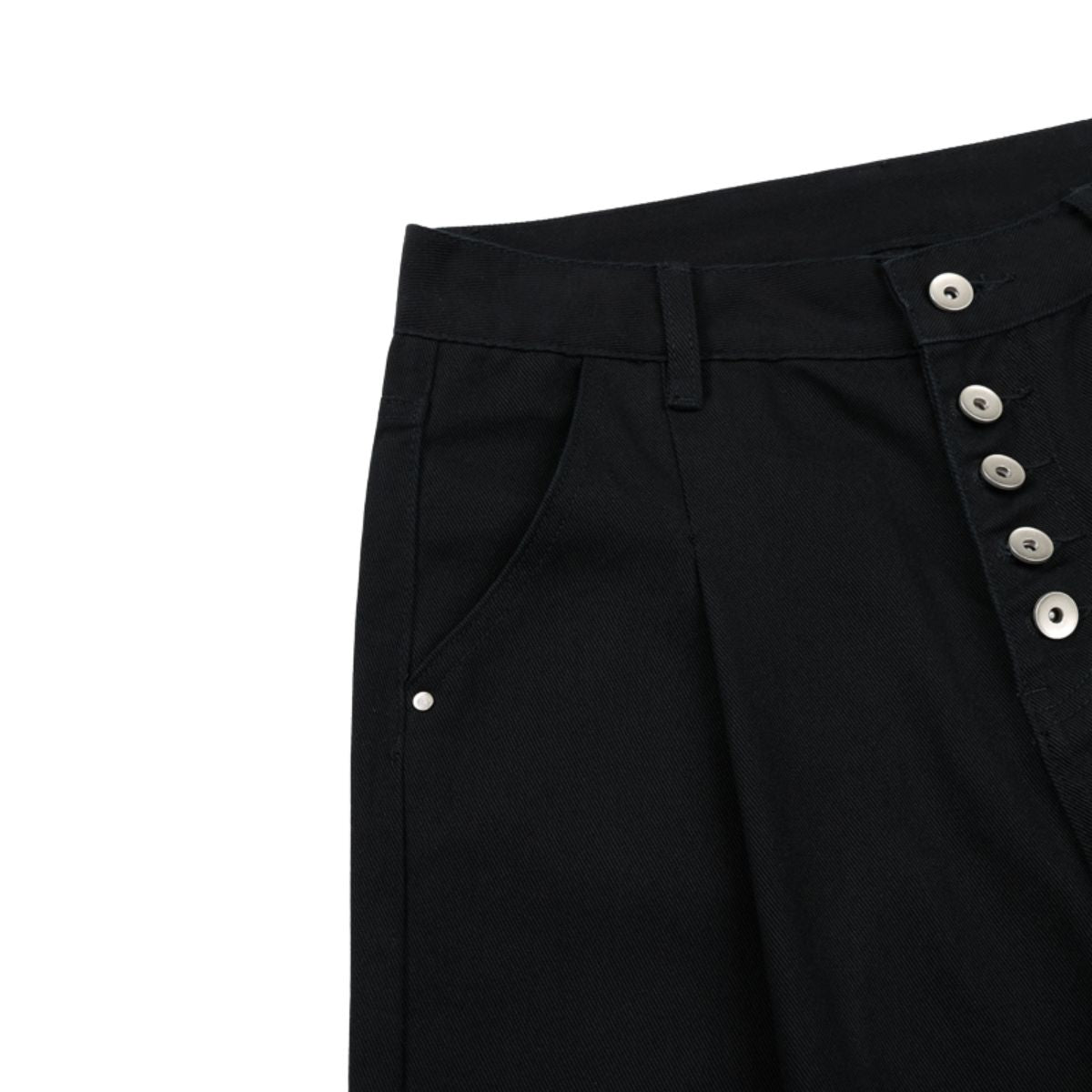 Button‑Fly Pleated Wide Leg Trousers