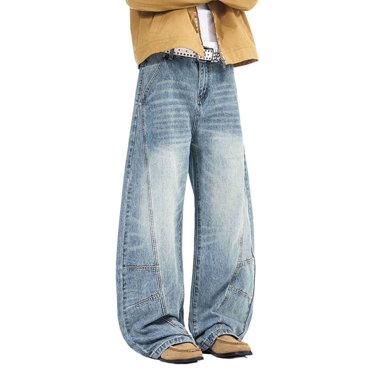 Vintage Washed High Waist Distressed Relaxed Straight Leg Denim Jeans