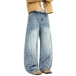 Vintage Washed High Waist Distressed Relaxed Straight Leg Denim Jeans