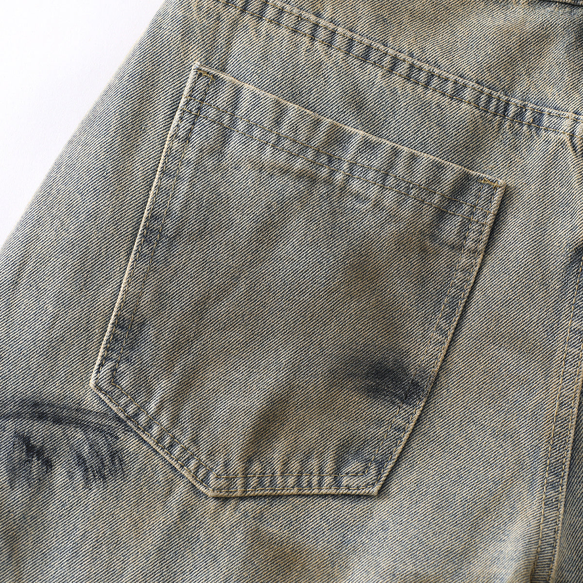 Vintage Tie-Dye Barrel-Leg Distressed Jeans