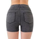 Mid-Waisted Washed Knit Denim Shorts