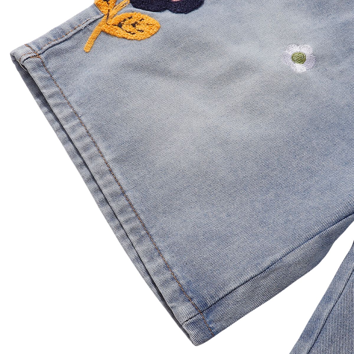 Floral Embroidery Washed Denim Shorts