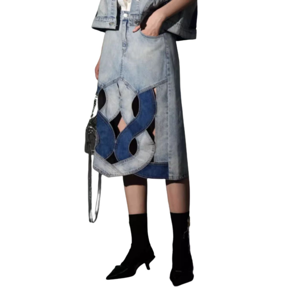 Women's Cut-Out Denim Midi Skirt