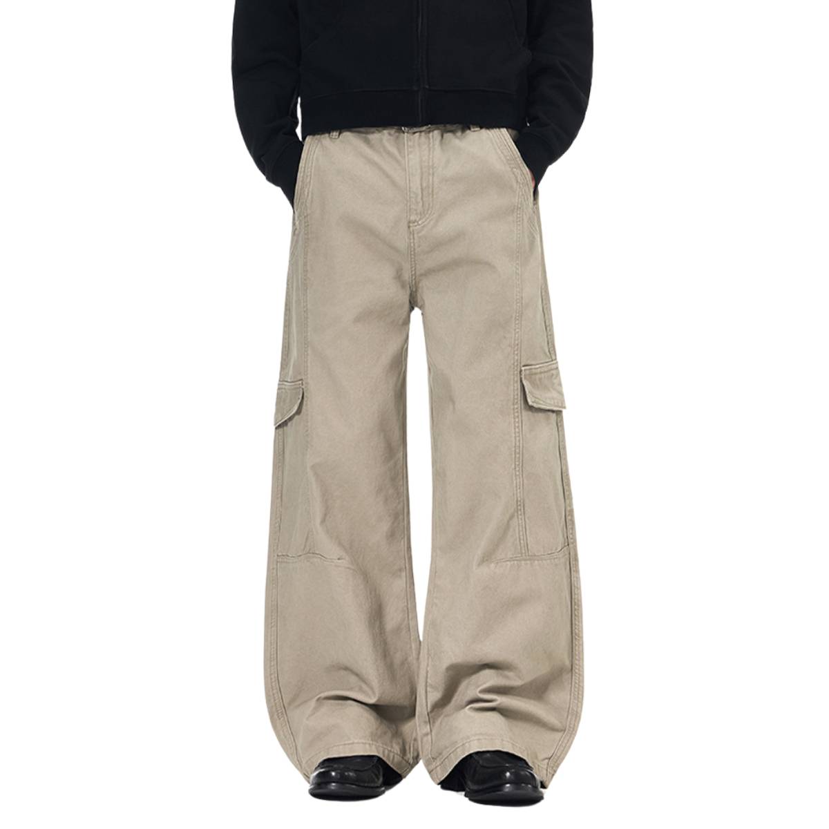 Pantalones de algodón con pierna ancha y color liso