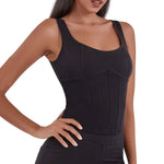 Knit Denim Corset Crop Fitted Tank