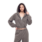 Women's Snow‑Wash Distressed Cropped Double Zip Hoodie