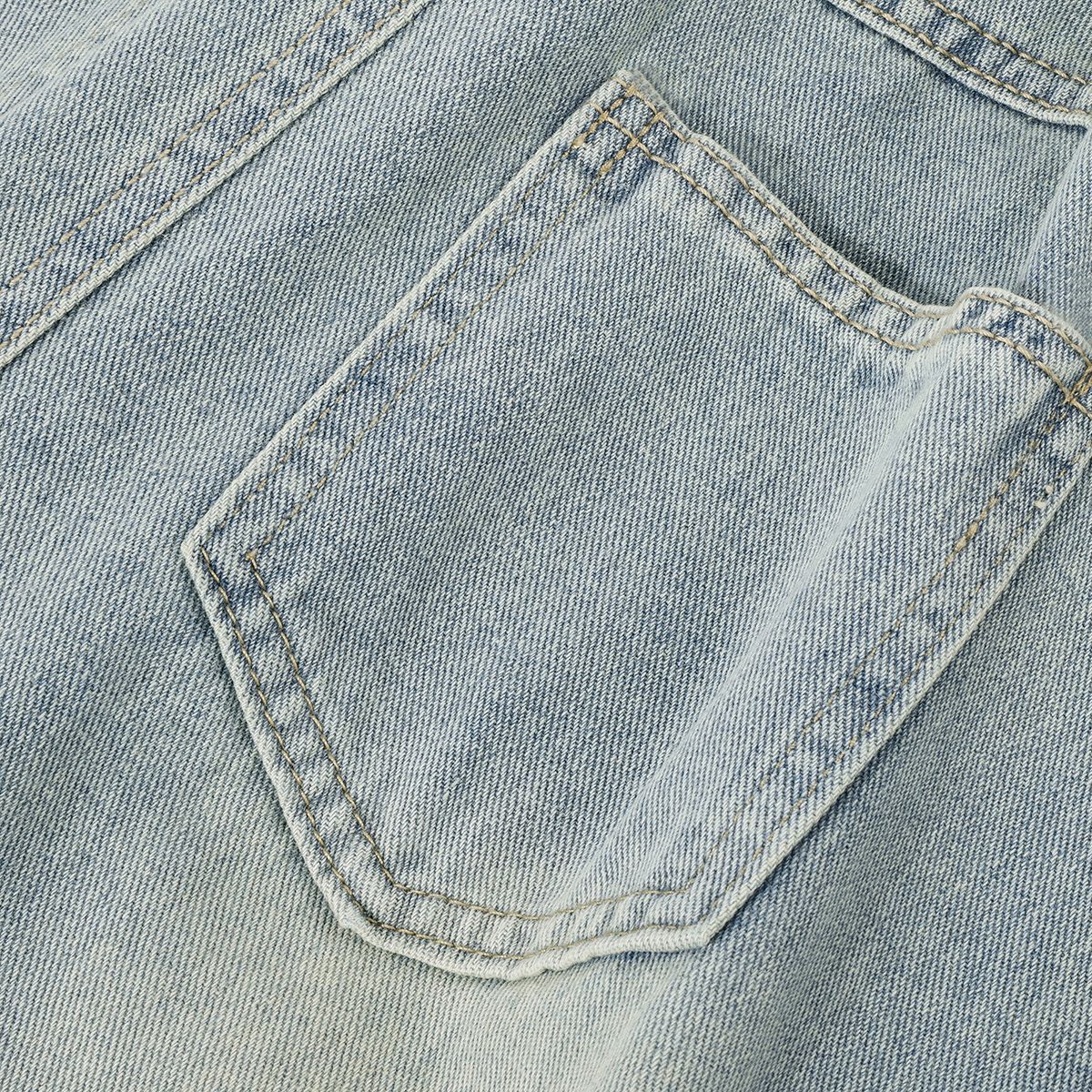 Falda vaquera con bordado de perlas y lavado vintage