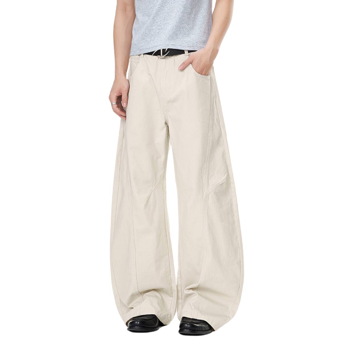 Pantalones de algodón con pierna ancha y color liso