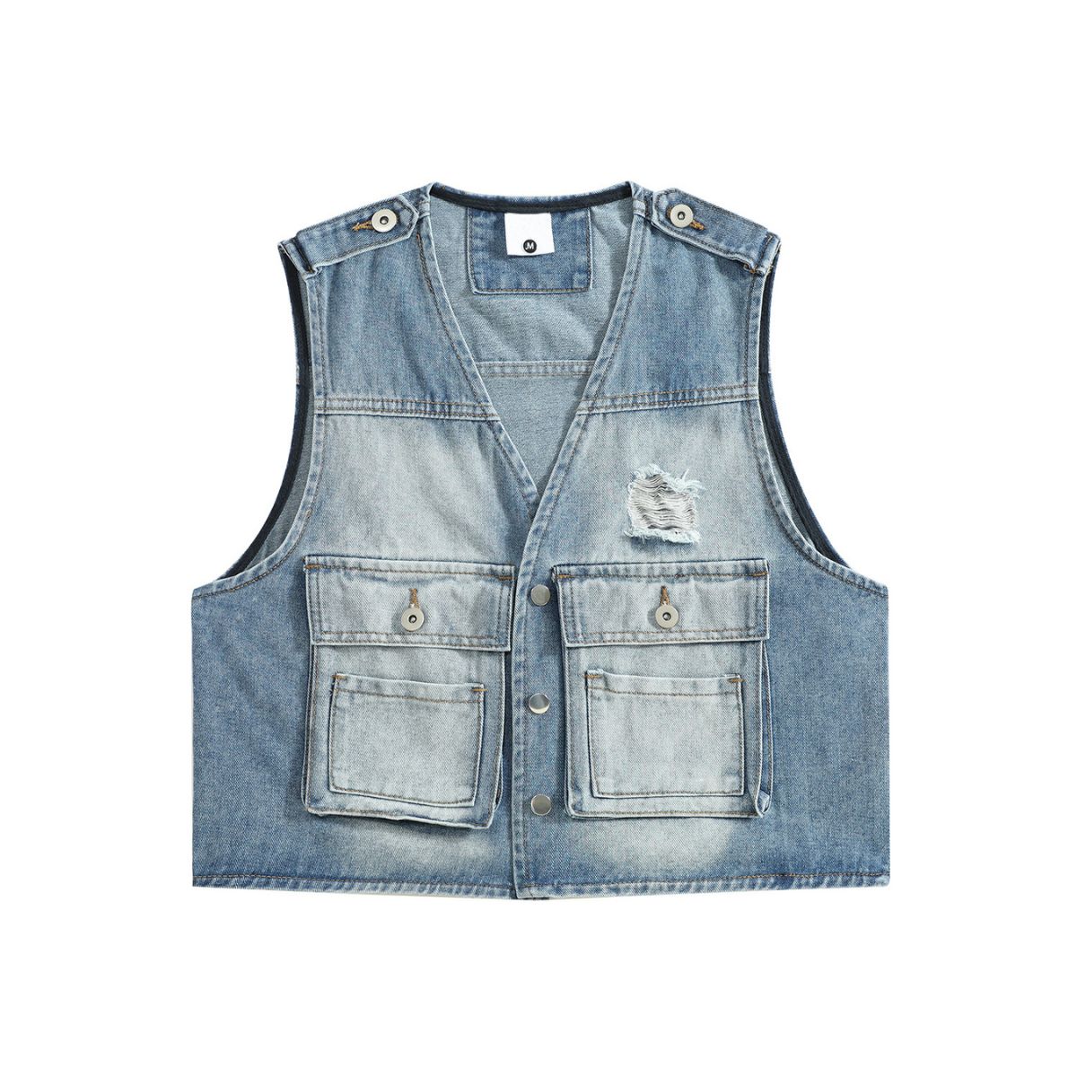 Vintage Wash Denim Ripped Vest