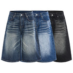 Washed Indigo Relaxed Fit Utility Denim Shorts