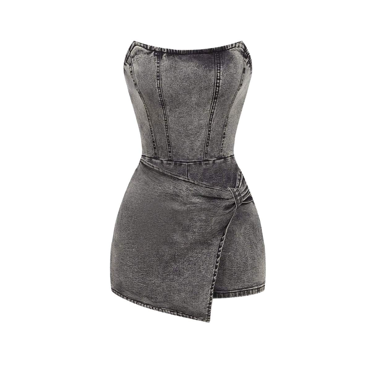 Women's Y2K Strapless Bodycon Wrap Front Short Denim Romper