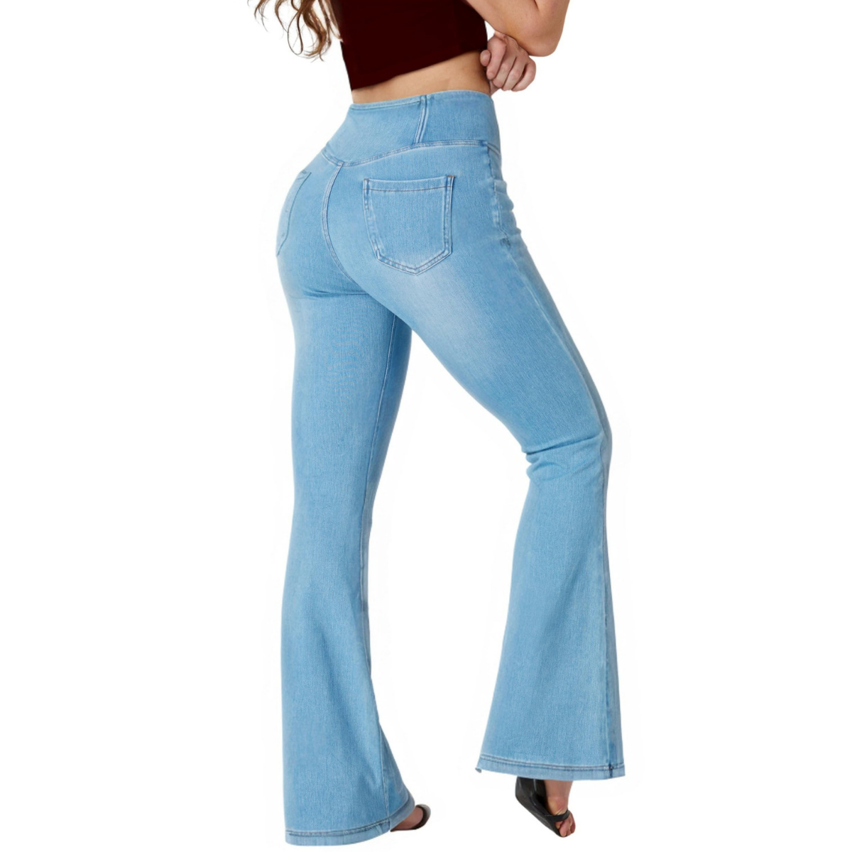 Crossover Waist Knit Denim Bootcut Pants