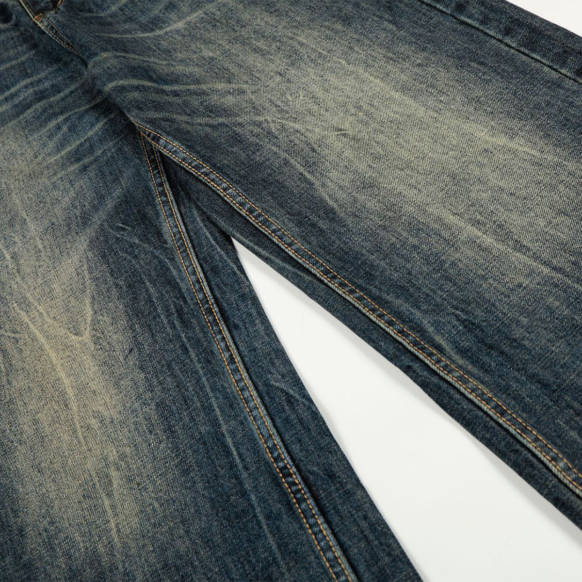 Whisker Fade Vintage High-Street Loose Blue Jeans