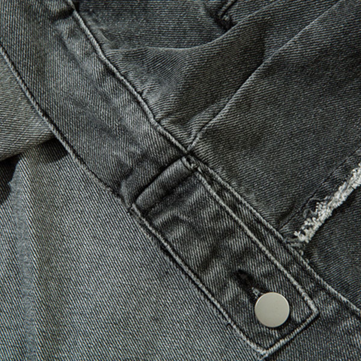 Oversized Stand-up Collar Washed Distressed Denim Jacket