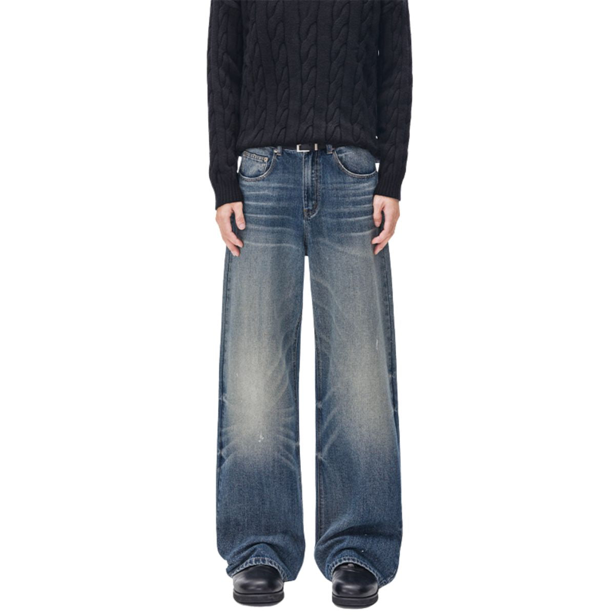 Vintage Splash Paint Washed Whisker Denim Pants
