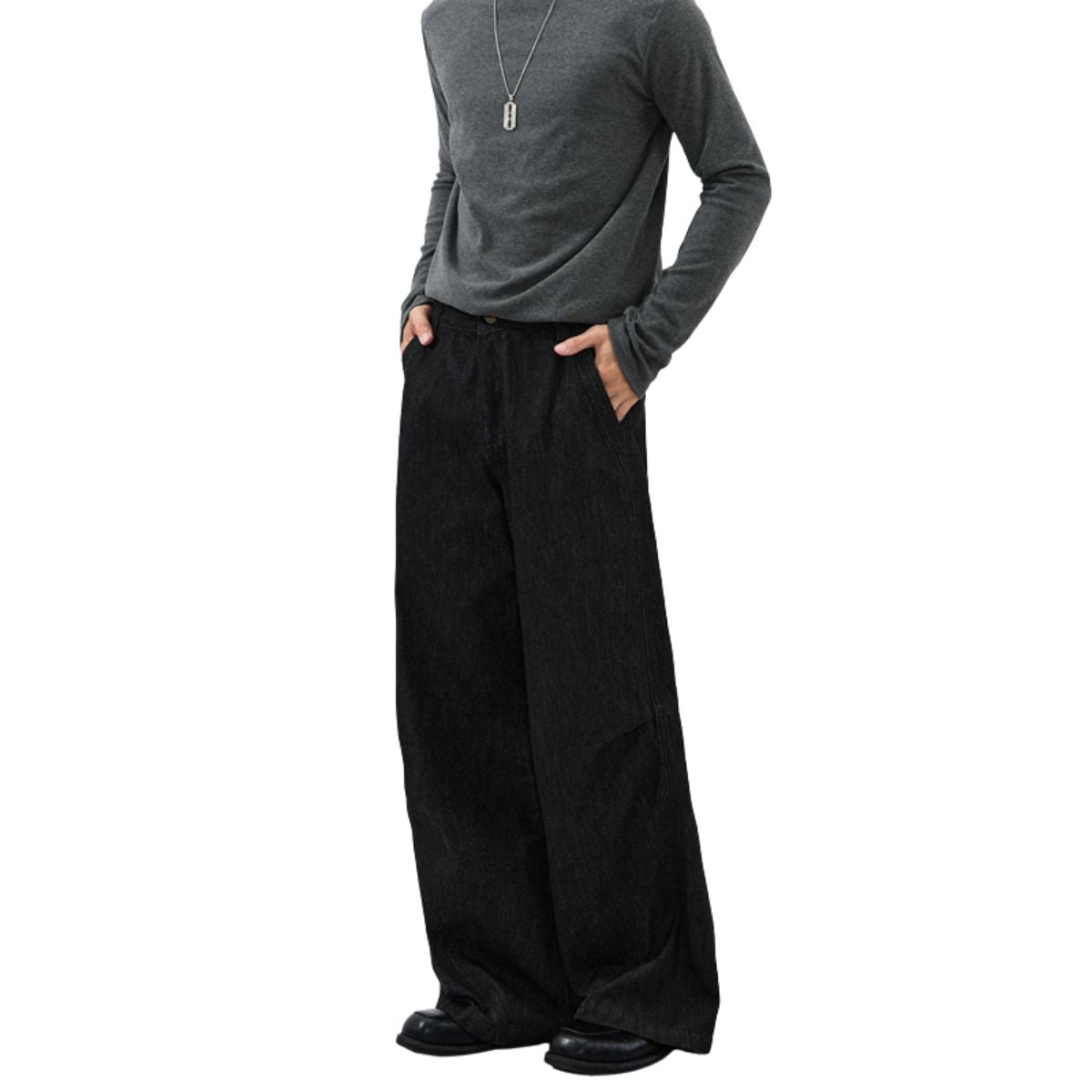 American Retro Black Pleated Jeans