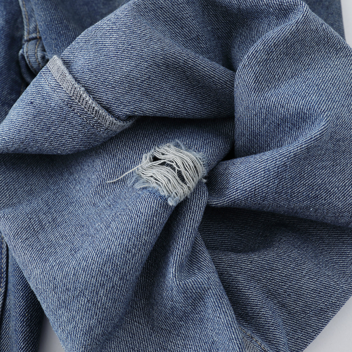 Ripped Patchwork Camo Denim Bermuda Shorts