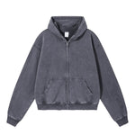Boxy Cropped Stacked Sleeve Ripped Distressed Full Zip Hoodie