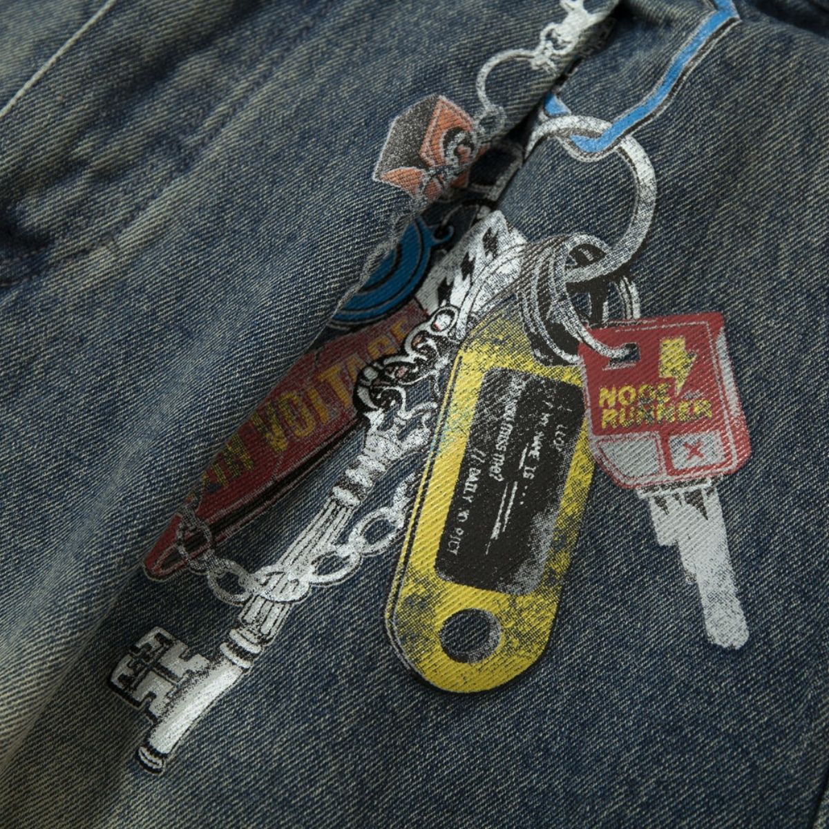 Pantalones vaqueros holgados con estampado de serpiente