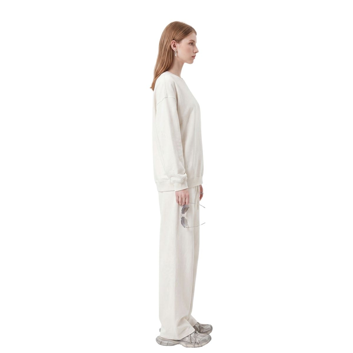 Heavyweight Washed Slit‑Destroyed Curved Wide Leg Pants