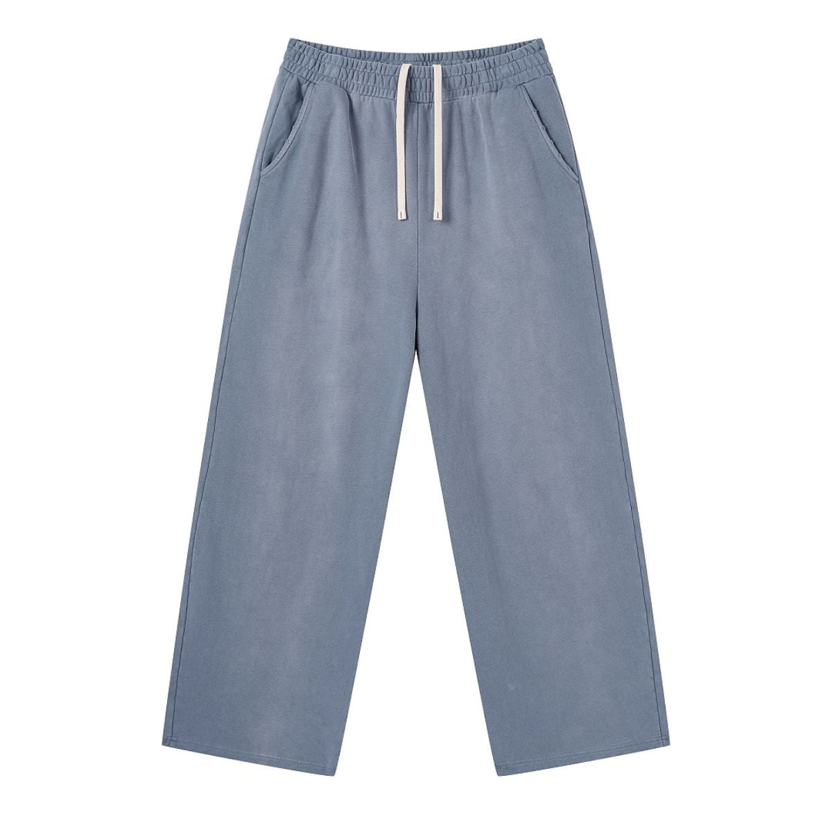Monkey Wash Ripped Distressed Curved Wide Leg Cotton Sweatpants