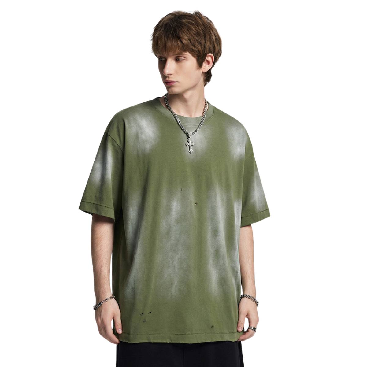 Camiseta destructiva de peso pesado con borde crudo de 10 oz